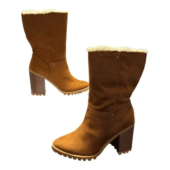 Women’s Size 7 New in Box Stacey Shearling Fold Over Stacked Heel Brown Boot - Picture 5 of 10